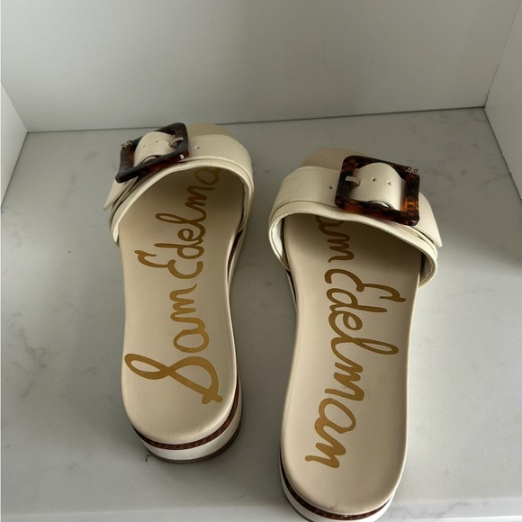 Sam Edelman Cream Slide Sandals with Tortoiseshell Buckles - Picture 4 of 4